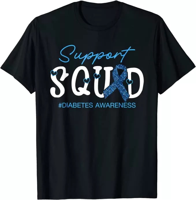 Support Squad Costume Blue Ribbon Diabetes Cancer Awareness T-Shirt