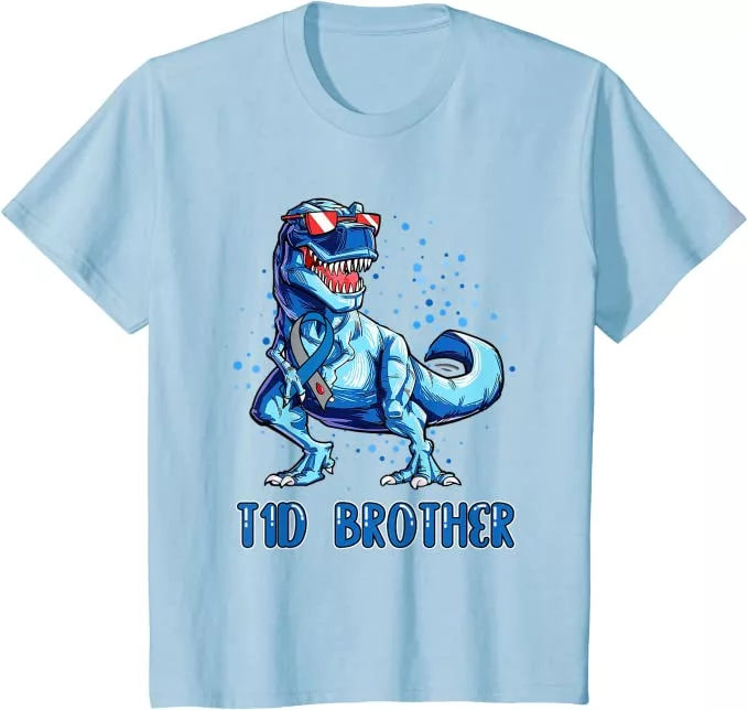 T1D Brother Shirt Type 1 Diabetes Ribbon T Rex Dinosaur Boys T-Shirt