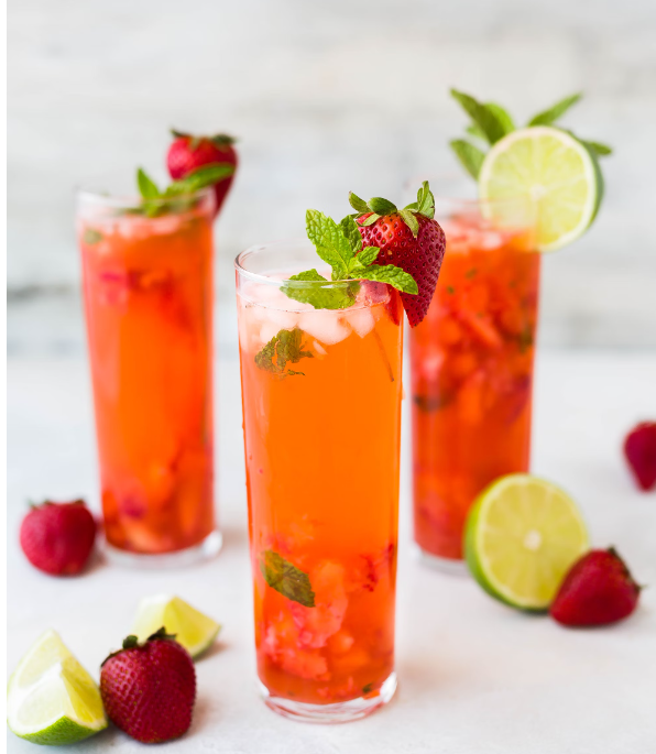Image A Group Of Cocktails With Fruit And Ice
