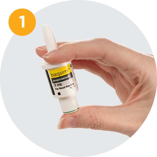 Giving The Dose 1 Rev Hand Holding Baqsimi Nasal Spray Medication